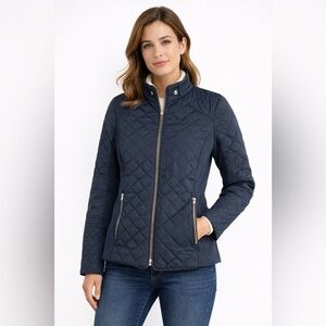 Ci Sono Navy Quilted Jacket Sherpa Lined Zip Front Women’s